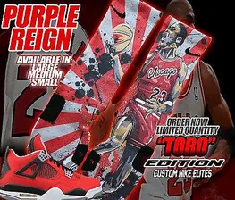 NIKE AIR JORDAN RETRO IV 4 TORO BRAVO FIRE RED Custom Nike Elite Socks (ALL SZ)